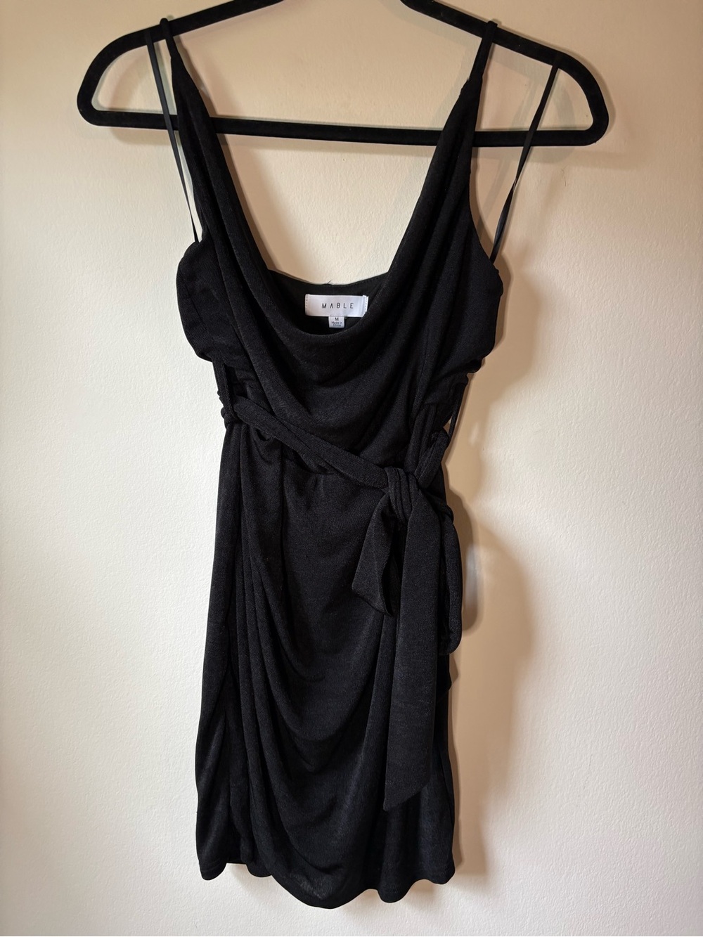 MARBLE Black Cowl Tie-Waist Mini Dress